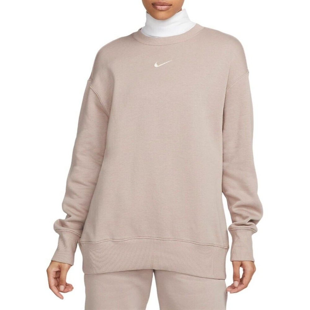 Nike Phoenix Fleece Crewneck Sweatshirt Womens M Tan Mauve Pink Pullover